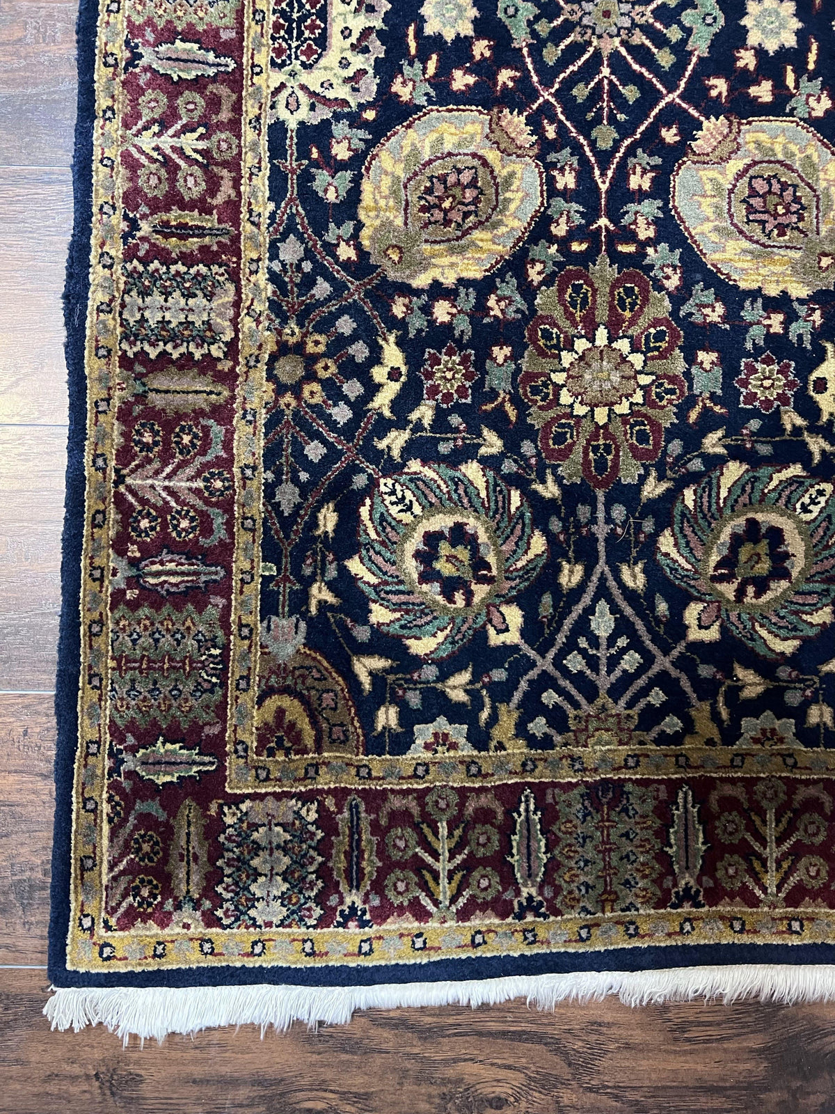 Indo Persian Runner 2.8 x 18, Long Skinny Hallway Wool Runner Rug, Hand Knotted Vintage Floral Allover Traditional Runner Dark Blue Burgundy - Jewel Rugs, view 7