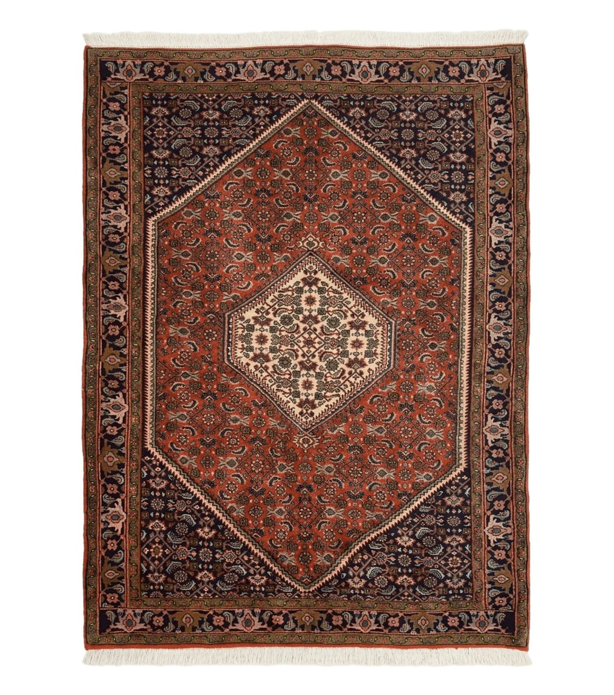 Persian Bidjar Rug 4x5, Finely Hand Knotted Vintage Carpet, Red and Navy Blue, Handmade Wool Rug, 180 KPSI - Jewel Rugs