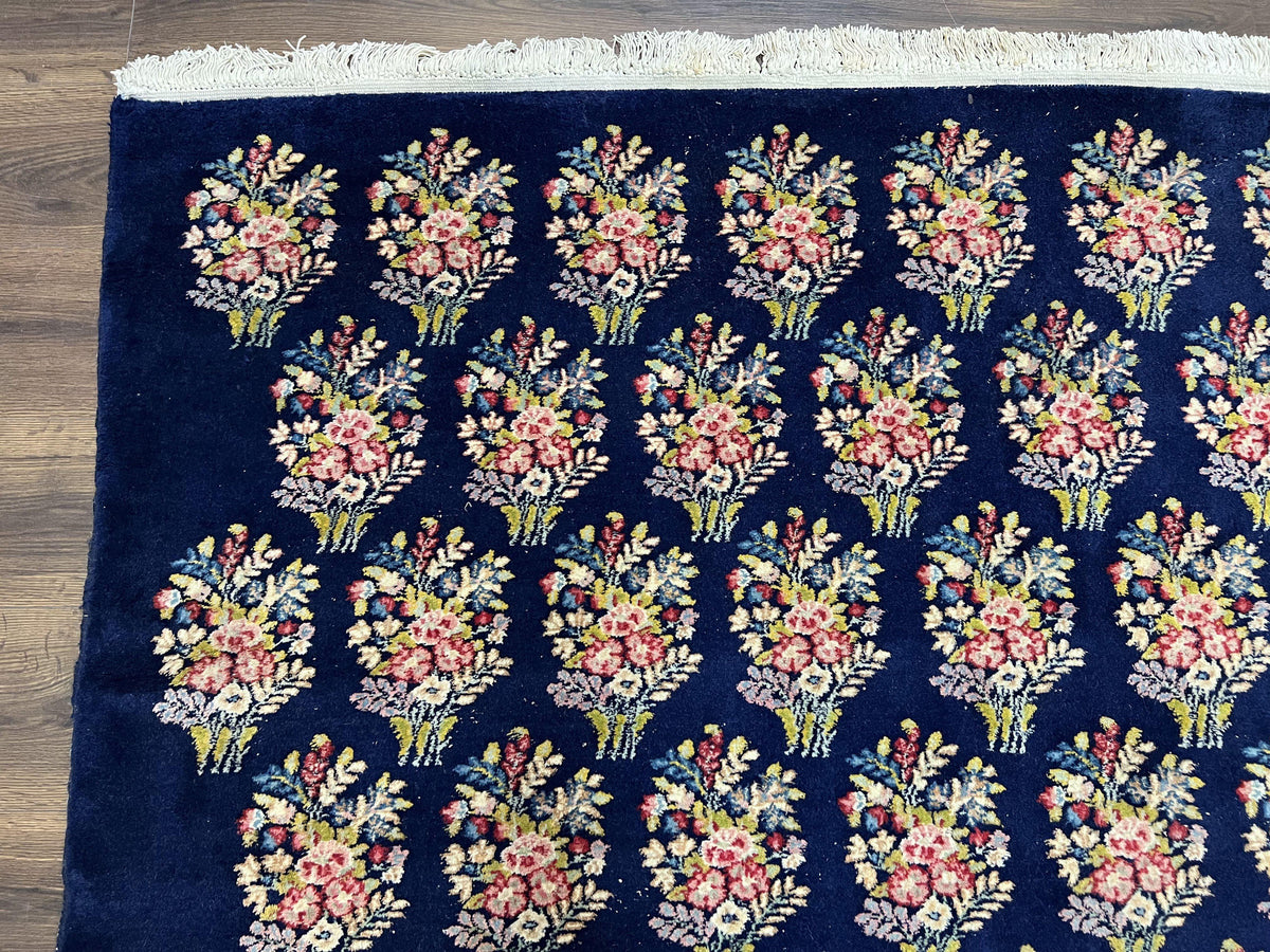 Persian Rug 9x12, Authentic Hand Knotted Carpet, Repeated Floral Motif Garden of Eden, Navy Blue Wool Rug 9 x 12, Semi Antique Kirman Rug - Jewel Rugs, view 7