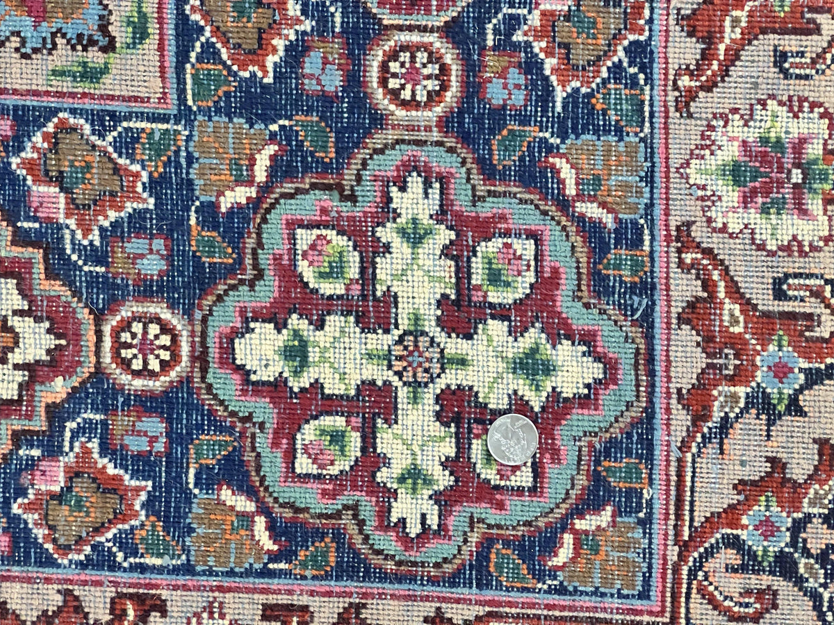 Signed Persian Mashad Rug 8x10, Wool Oriental Carpet, Semi Antique Rug, Hand Knotted, Traditional, Red, Floral Allover, - Jewel Rugs, view 10