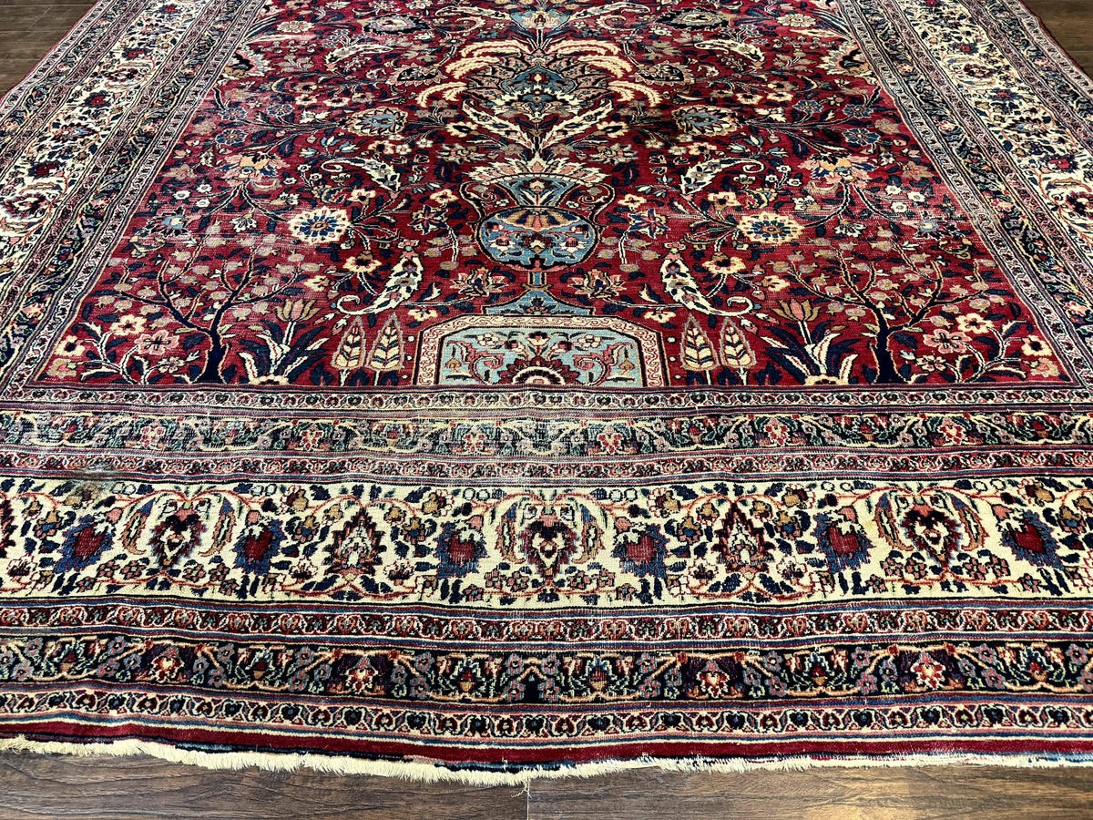 Antique Persian Mashad Rug 10x12, Red and Ivory, Signed by Master Weaver - Jewel Rugs, view 7