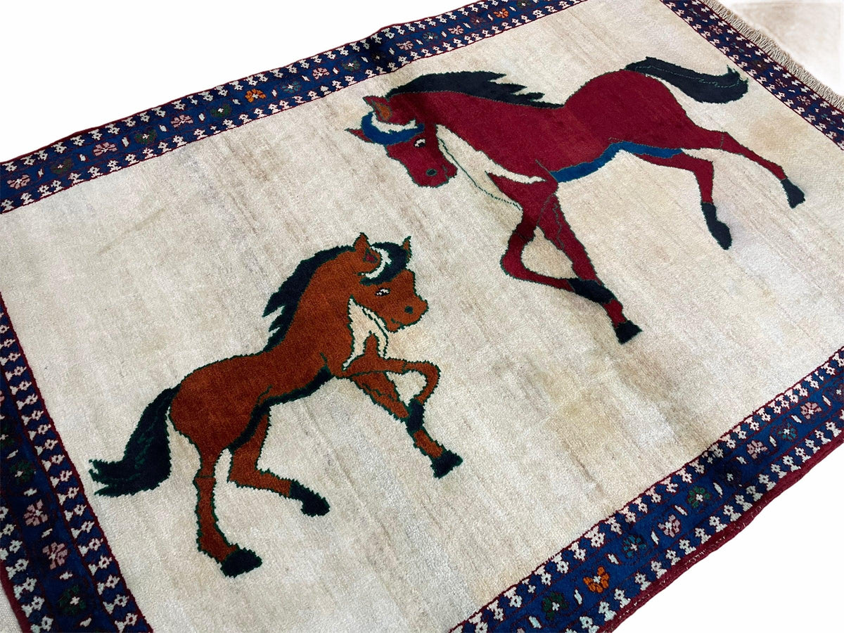 3.5 X 5 Handmade Hand-Knotted Quality Wool Pictorial Brown Horses Animal Rug - Jewel Rugs, view 9