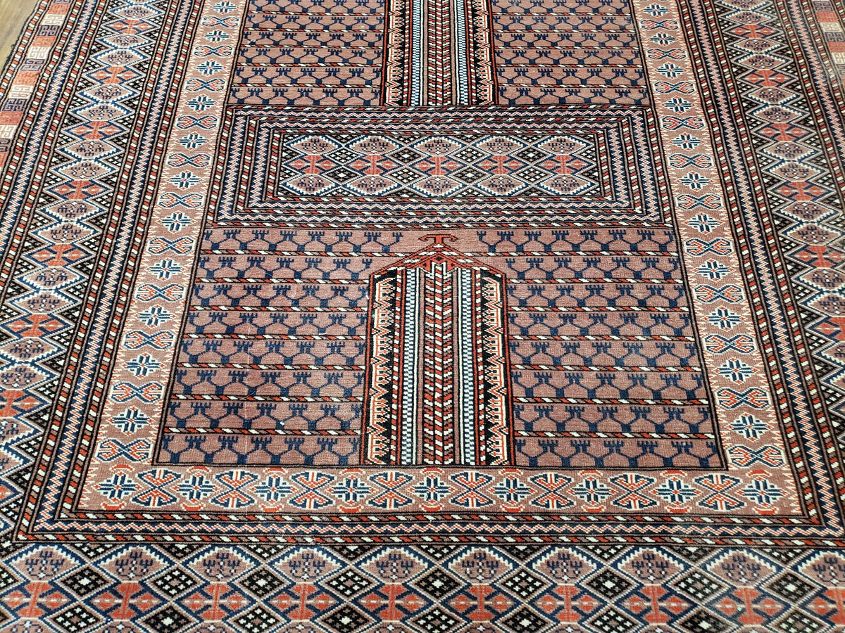 Vintage Turkoman Bokhara Rug 4x6, Four Seasons Pakistan Bukhara Turkmen Engsi Yamud Carpet, Fine Tribal Rug, Wool, Hand-Knotted, Brown, Nice - Jewel Rugs, view 6