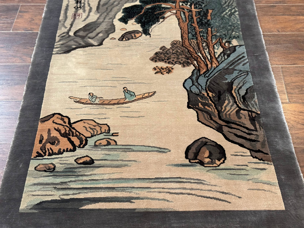 Chinese Silk Wall Hanging 3x5, Handmade, River and Boat Scene, Rug Tapestry - Jewel Rugs, view 9