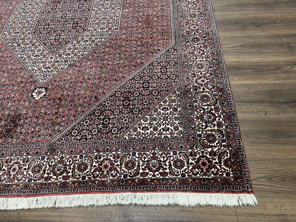 Wonderful Persian Bidjar Rug 7x8 ft, Almost Square Oriental Carpet, Herati Mahi, Highly Detailed, Ivory Red Navy Blue, Very Fine Handmade Bijar Rug - Jewel Rugs, view 10