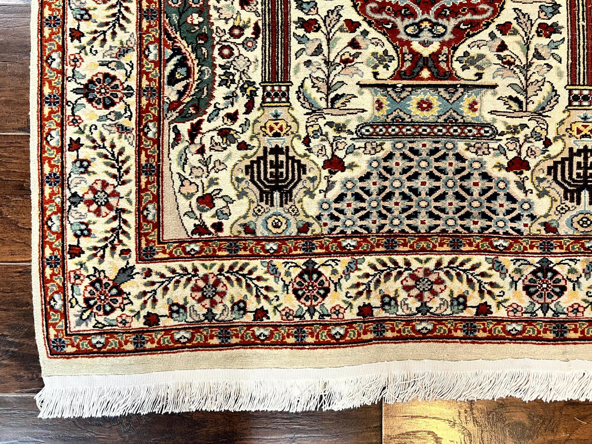 Pak Perisan Prayer Rug 4x6, Tree of LIfe Carpet, Handmade Vintage Wool Rug, Beige, Floral Vases - Jewel Rugs, view 9