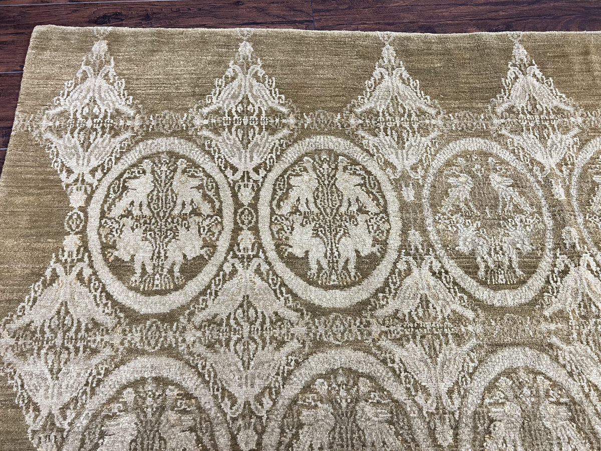 Tibetan Rug 12x15, Wool Hand Knotted Carpet, Odegard Rug, Birds, Olive Green, 12 x 15 Oversized Handmade Contemporary Area Rug, Extra Large - Jewel Rugs, view 6