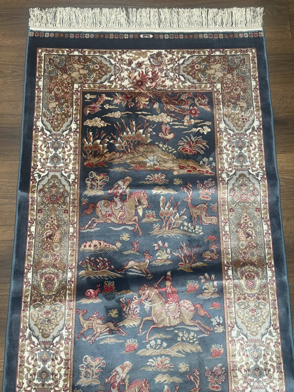 Turkish Silk Rug 2.6 x 6.7, Short Runner Rug, Blue & Ivory, Bamboo Silk, New - Jewel Rugs, view 3