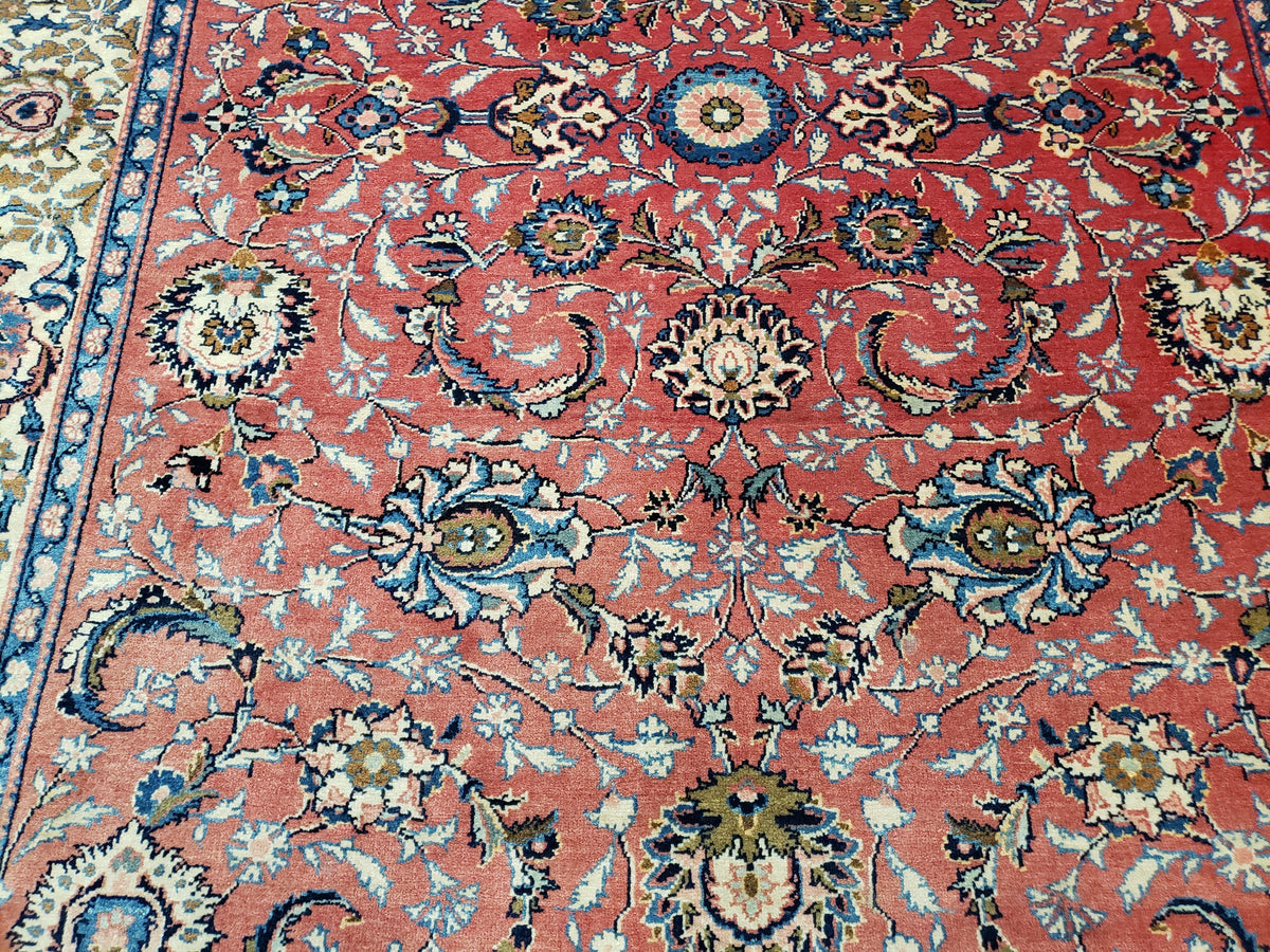 Semi Antique Persian Kashan, Red & Cream, Hand-Knotted, Wool, 4' 8" x 6' 6", Pair A - Jewel Rugs, view 13