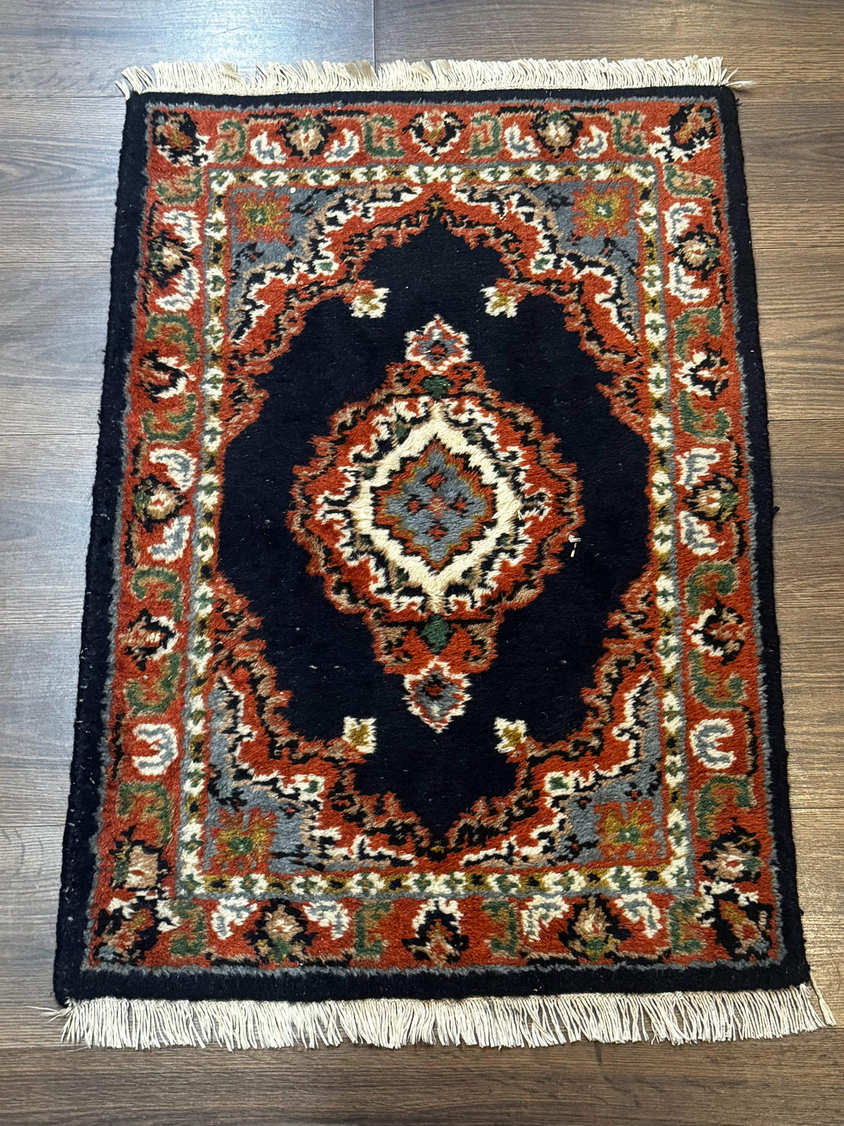 Small Indo Persian Rug 2x3, Navy Blue & Terracotta, Wool, Handmade - Jewel Rugs, view 2