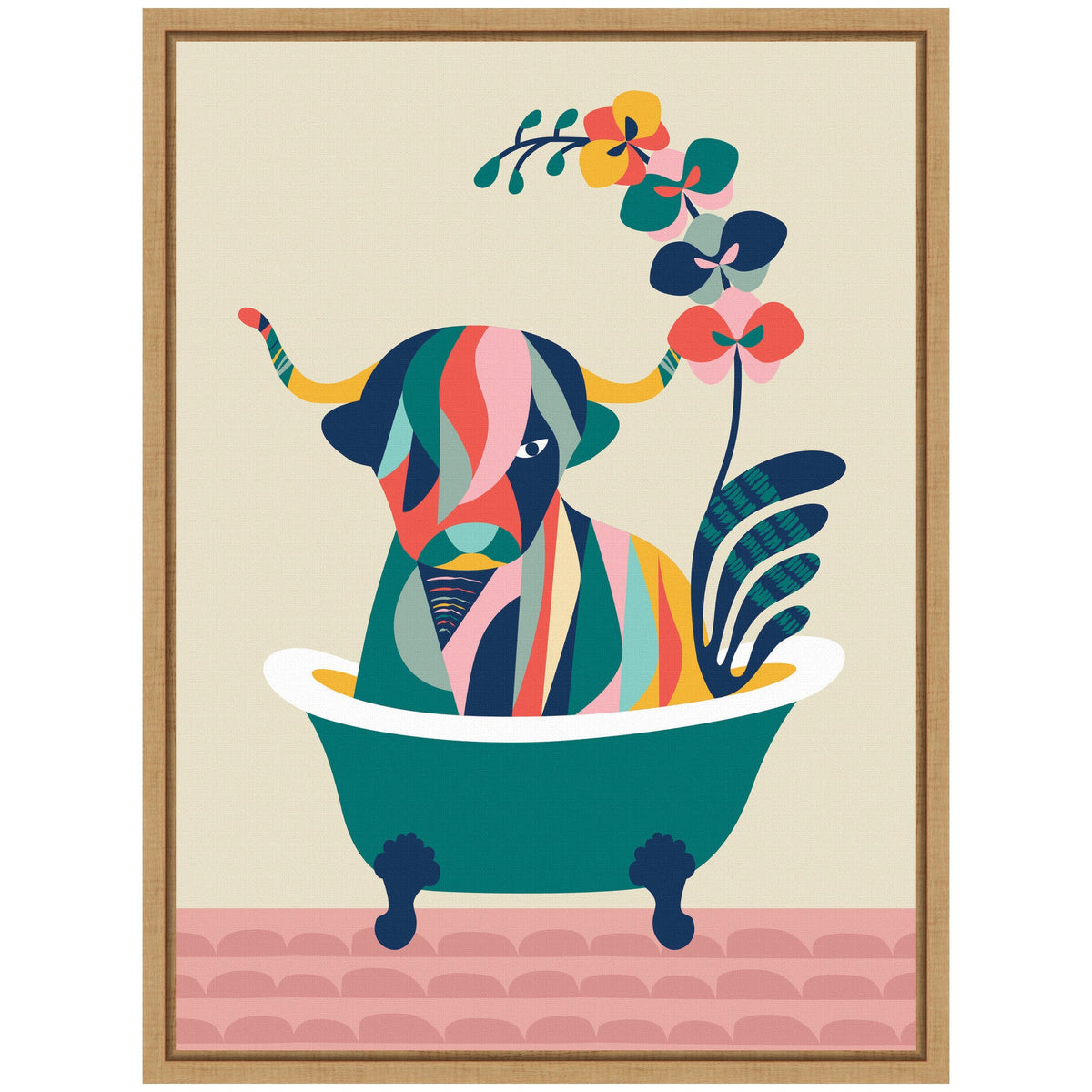 Sylvie MCM Cow in Bathtub Framed Canvas by Rachel Lee