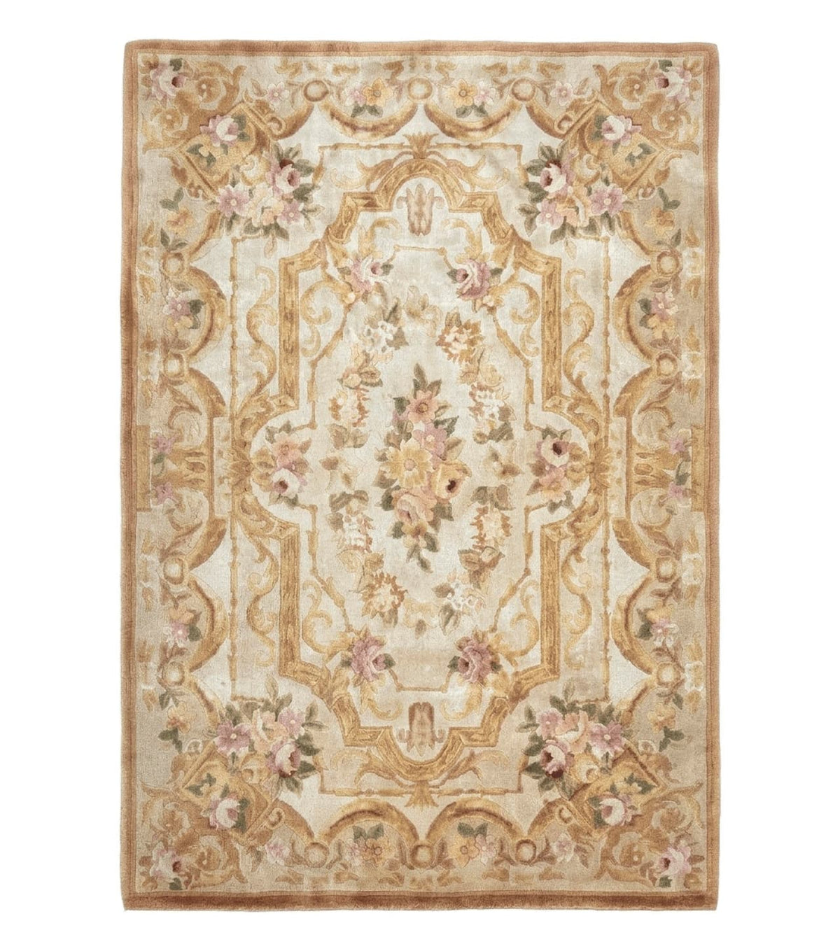 Chinese Aubusson Rug 3.6 x 5, Beige and Gold, Handmade Vintage Elegant European Design Carpet, Plush Wool, Handmade - Jewel Rugs