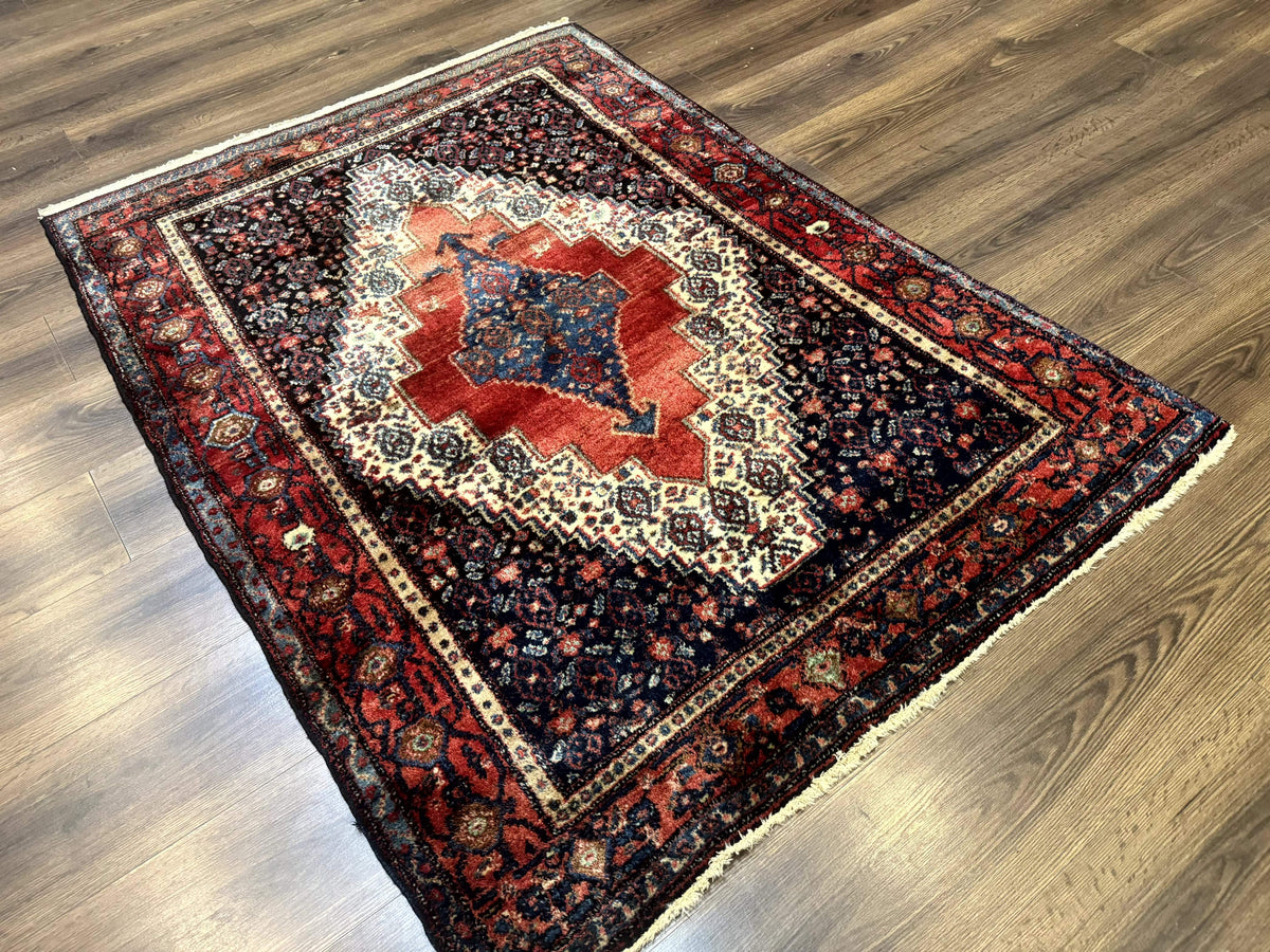 Antique Persian Kurdish Senneh Rug 4x5 Tribal Carpet Wool Geometric Medallion - Jewel Rugs, view 13
