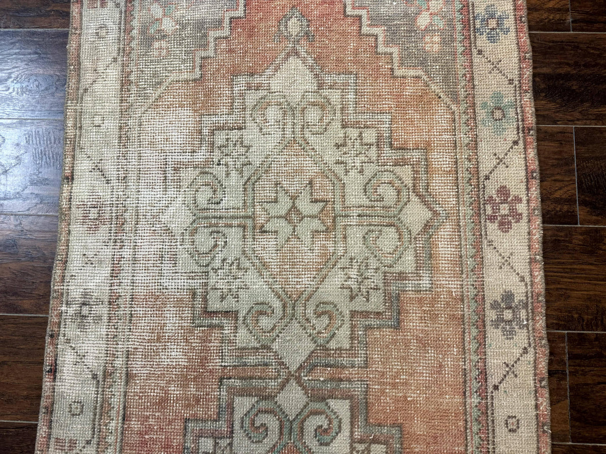 Antique Turkish Runner Rug 3 x 9.6, Farmhouse Rug, Geometric Runner, Handmade, Vintage Rug for Modern Home - Jewel Rugs, view 6