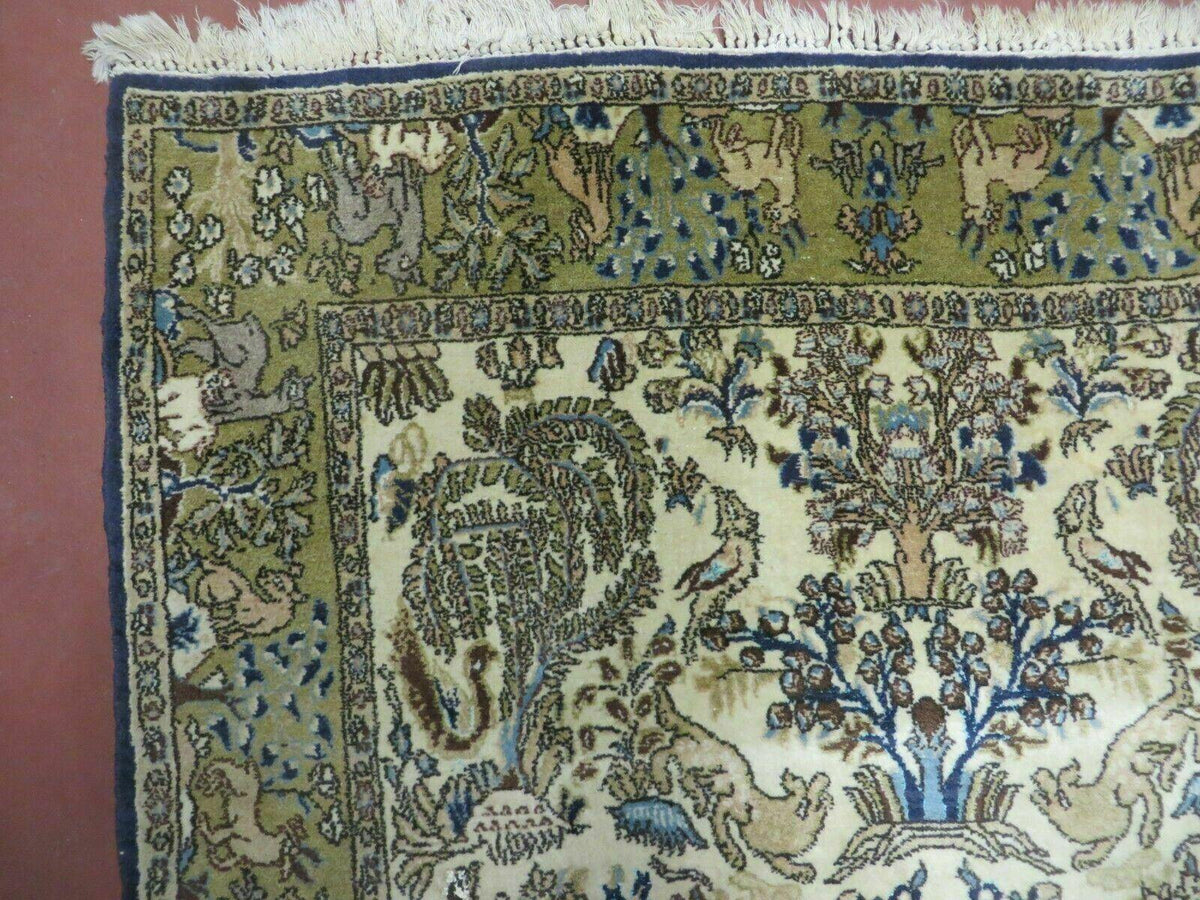 4' X 6 Handmade India Oriental Fine Pictorial Tree Of Life Wool Silk Rug Wow - Jewel Rugs, view 7