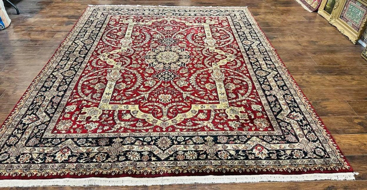 Indo Persian Rug 8x10, Red Vintage Wool Traditional Carpet, Floral, Handmade - Jewel Rugs, view 2