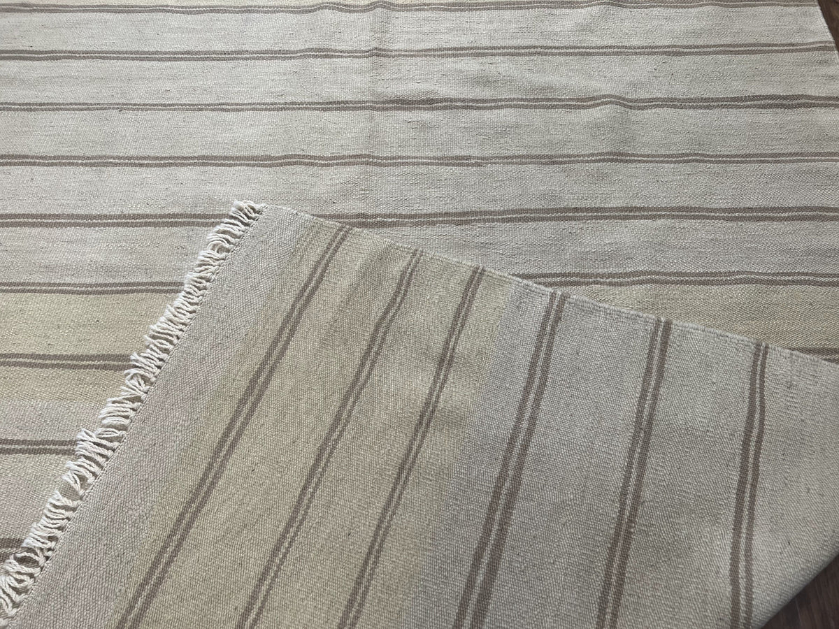 New Turkish Kilim Rug 5x8 Flatweave Carpet, Bohemian Rug, Contemporary Rug, Hand Woven, Wool Area Rug, Gray and Taupe, Striped Pattern - Jewel Rugs, view 11
