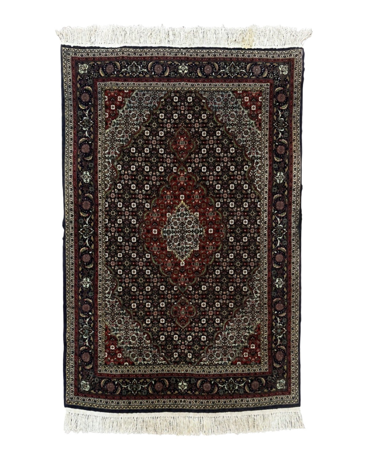 Persian Tabriz Rug 3x5, Wool on Silk Foundation, Very Fine 550 KPSI, Dark Navy Blue - Jewel Rugs