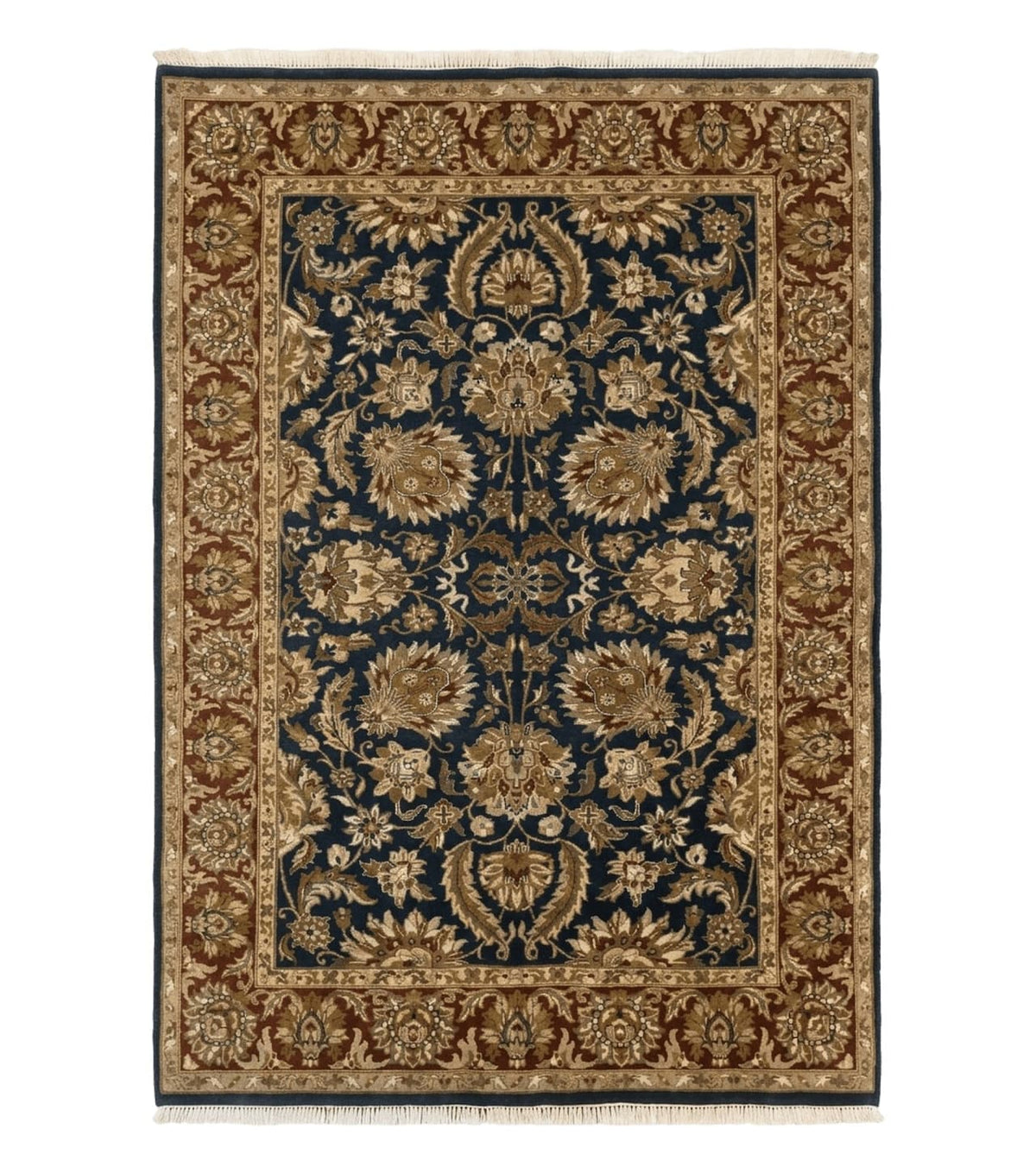 Indian Agra Rug 6x9, Floral, Traditional Rug, Dark Green Maroon Tan - Jewel Rugs