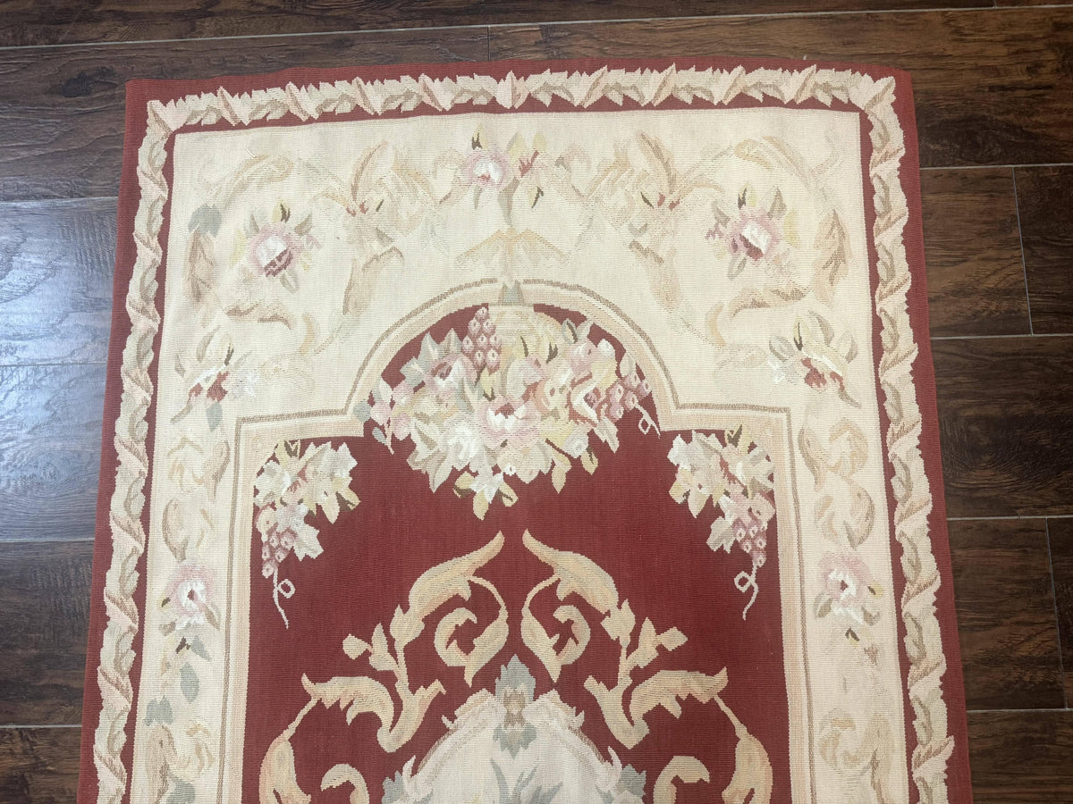 Aubusson Runner Rug 3x10, European Design, Red and Beige, Elegant, Handmade Wool Rug - Jewel Rugs, view 4