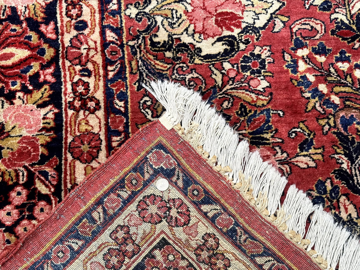 Large Antique Persian Sarouk Rug 11x18, Red, Floral Allover, Palace Size Wool Handmade Carpet - Jewel Rugs, view 10