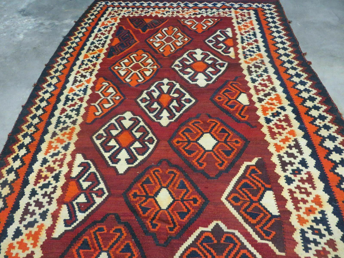 5' X 10' Antique Turkish Kilim Handmade Flat Weave Wool Rug Red Colorful Veg Dye Bohemian Boho Chic Tribal Style And Design - Jewel Rugs, view 3