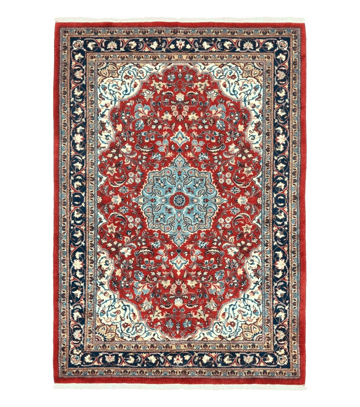 Persian Sarouk Rug 4x7, Red Navy Blue Vintage Wool Medallion Carpet - Jewel Rugs