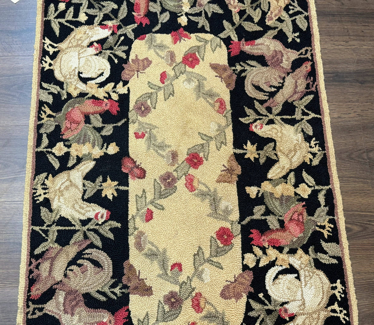 Small Vintage Hooked Rug, Roosters, Handmade, Wool - Jewel Rugs, view 5
