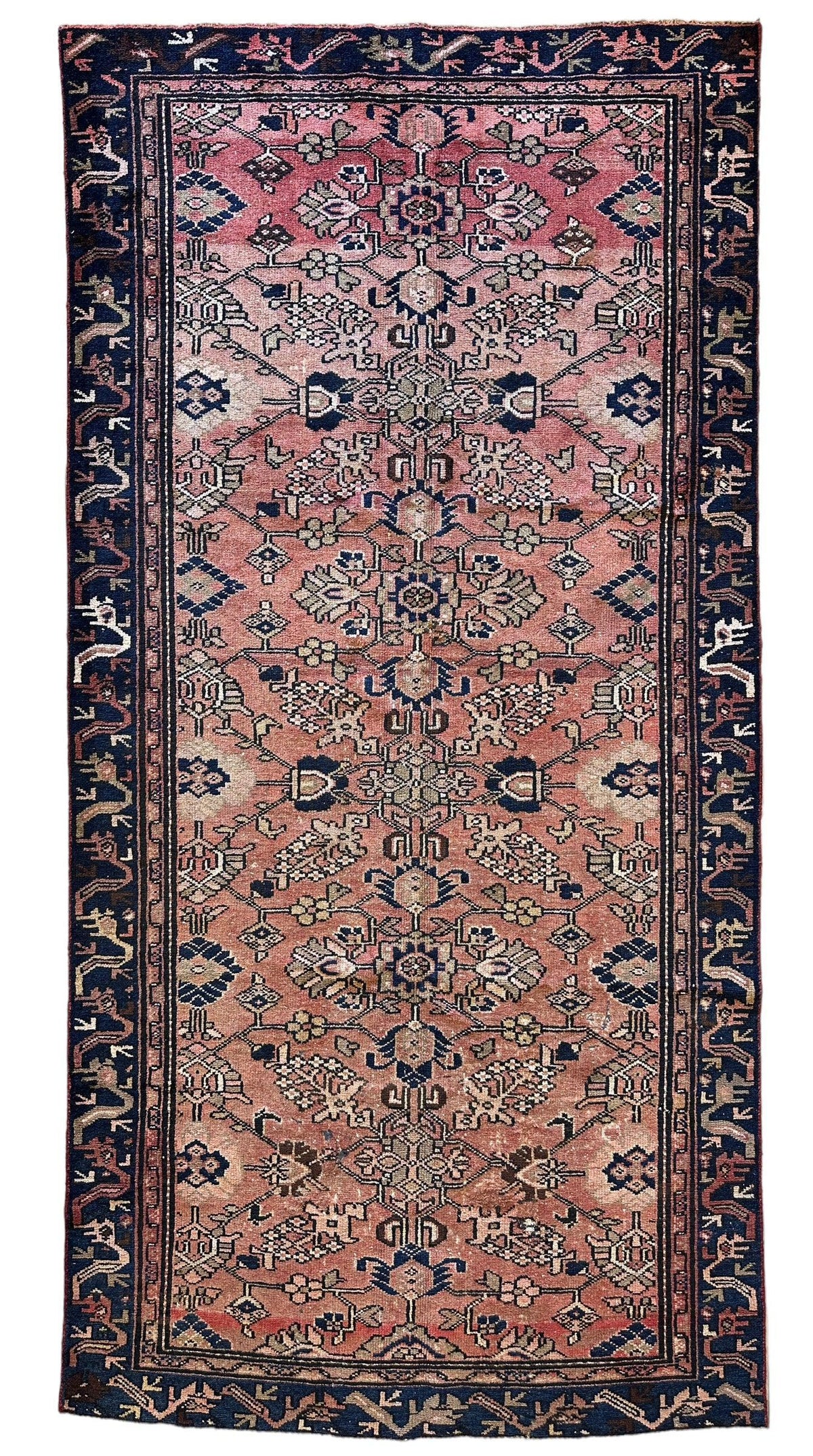 Antique Persian Lilihan Rug 4x9 | Rust, Pink & Navy | Hand-Knotted Wool - Rugistan