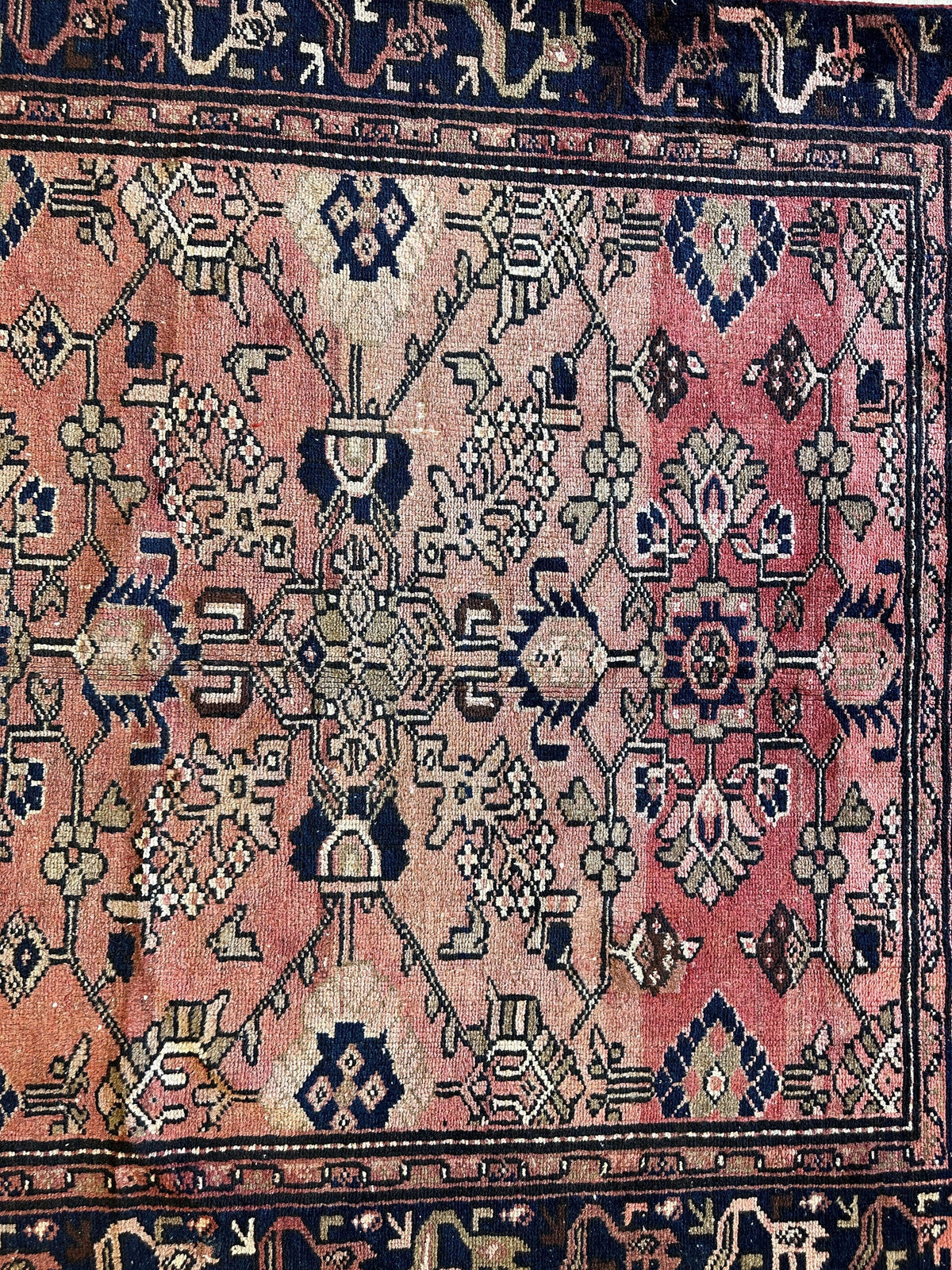 Antique Persian Lilihan Rug 4x9 | Rust, Pink & Navy | Hand-Knotted Wool - Rugistan, view 13