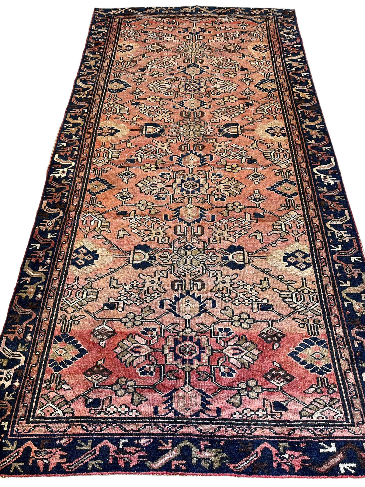 Antique Persian Lilihan Rug 4x9 | Rust, Pink & Navy | Hand-Knotted Wool - Rugistan, view 4