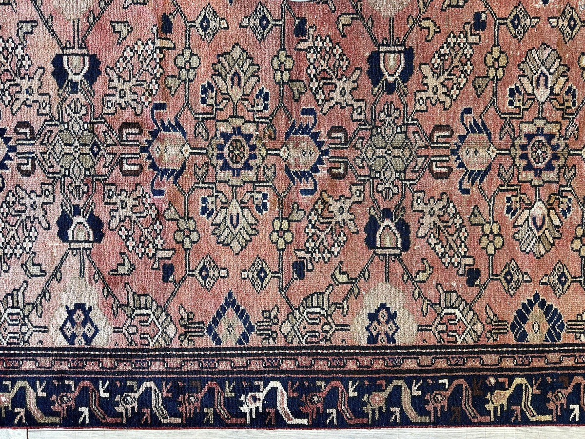 Antique Persian Lilihan Rug 4x9 | Rust, Pink & Navy | Hand-Knotted Wool - Rugistan, view 8