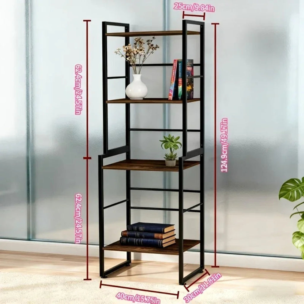 4-Tier Industrial Metal Frame Bookshelf with Dark Wood Shelves