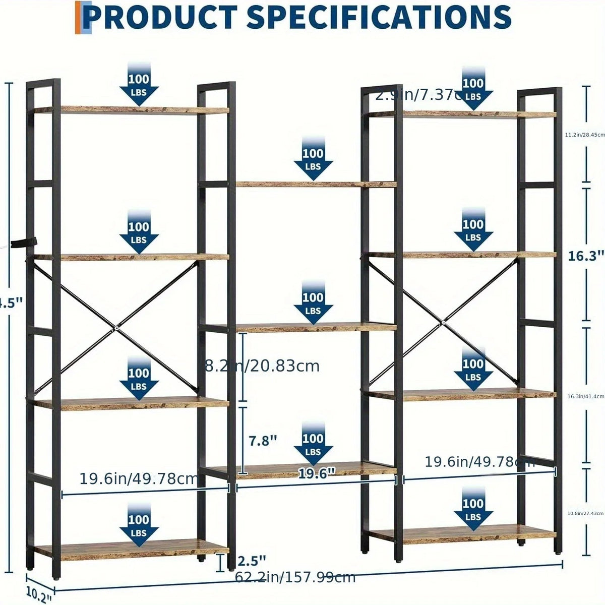 4-Tier Industrial Bookshelf with 11 Display Shelves - Freestanding Metal Frame, Modern Wide Bookcase for Living Room & Office, Beige Finish, Assembly Required, 68.58cm Height, Book Storage, Minimalist Decor, Sturdy Constructi