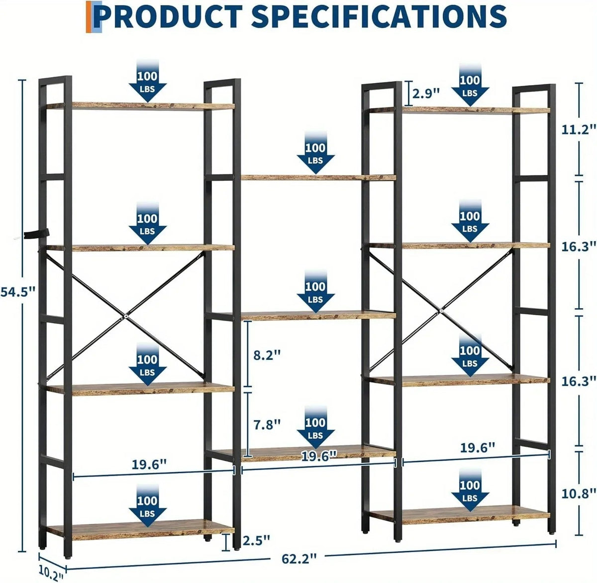 4-Tier Industrial Bookshelf with 11 Display Shelves - Freestanding Metal Frame, Modern Wide Bookcase for Living Room & Office, Beige Finish, Assembly Required, 68.58cm Height, Book Storage, Minimalist Decor, Sturdy Constructi