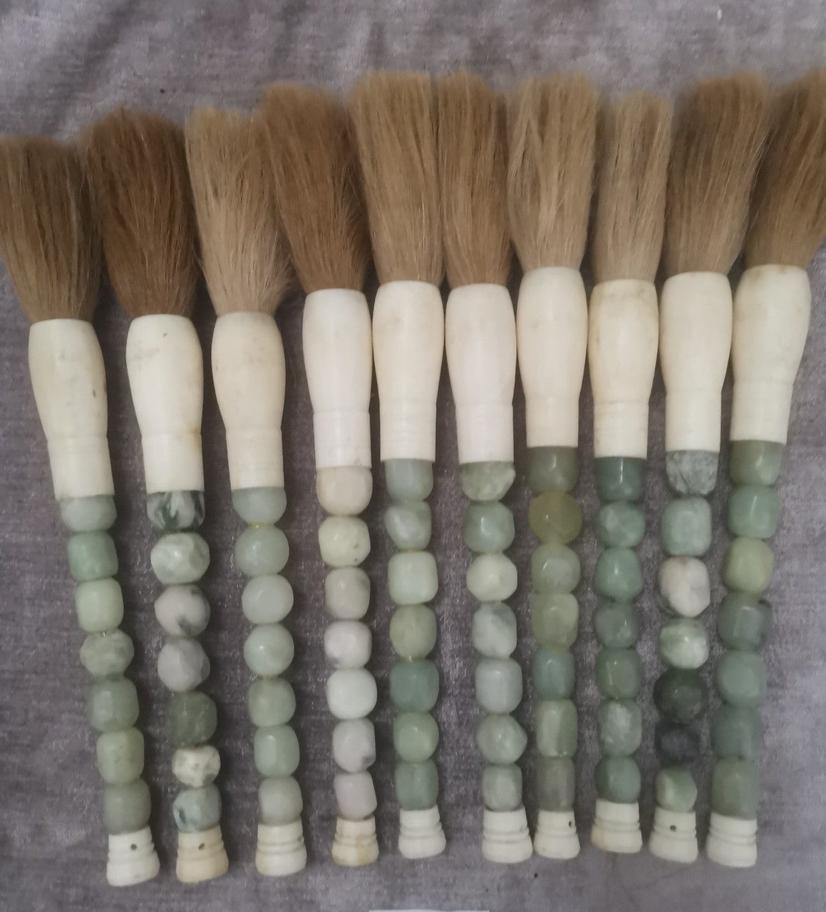 Approx. 12" Long Live-Edge Jade Calligraphy Brush Neutral Green image