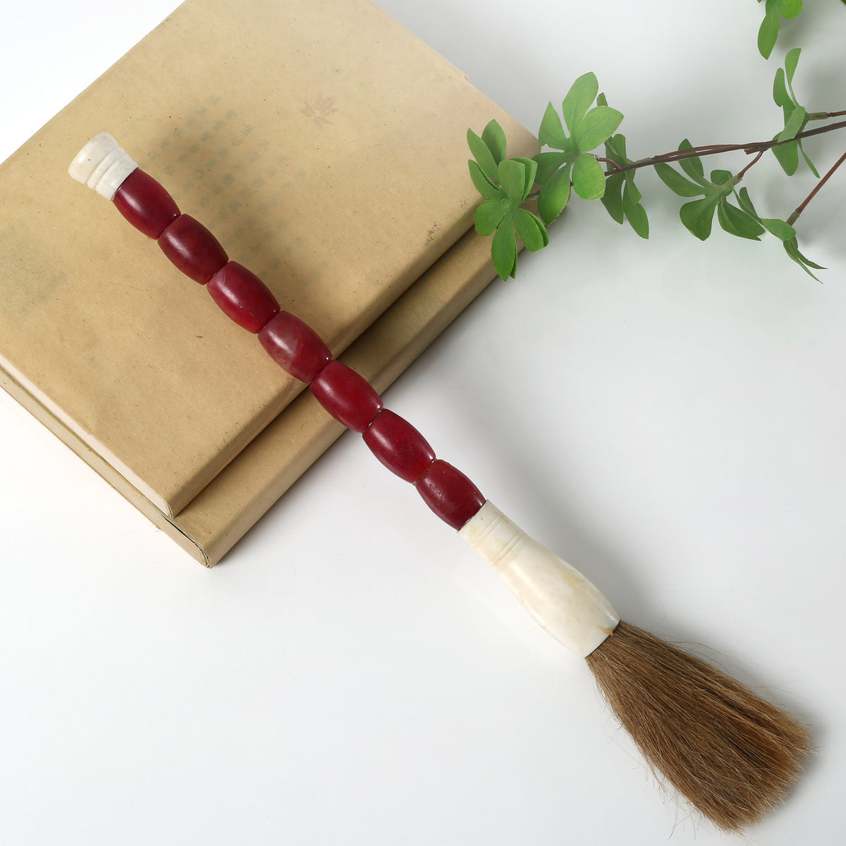 Approx. 13" Long Drum Shaped Marble Calligraphy Brush Natural Garnet
