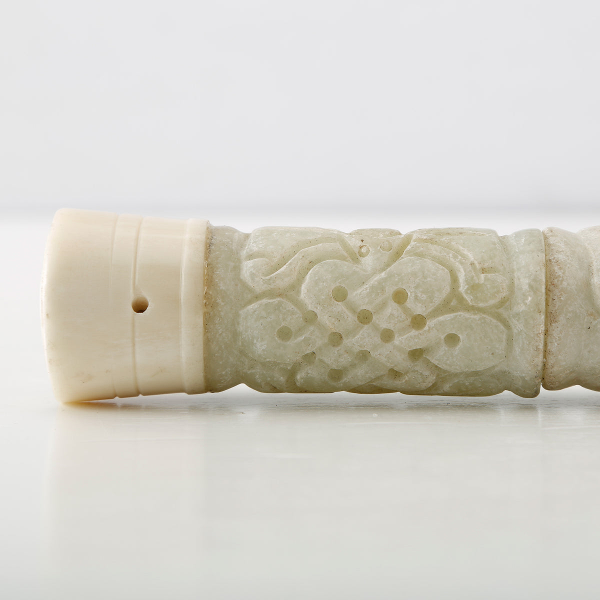 15"Hand Carved Lucky Pattern Calligraphy Brush Neutral White Jade