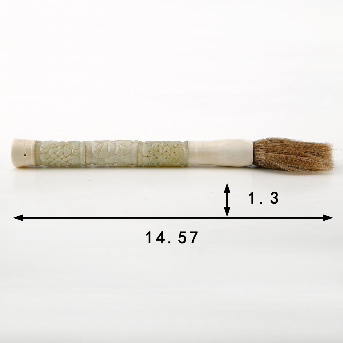 15"Hand Carved Lucky Pattern Calligraphy Brush Neutral White Jade