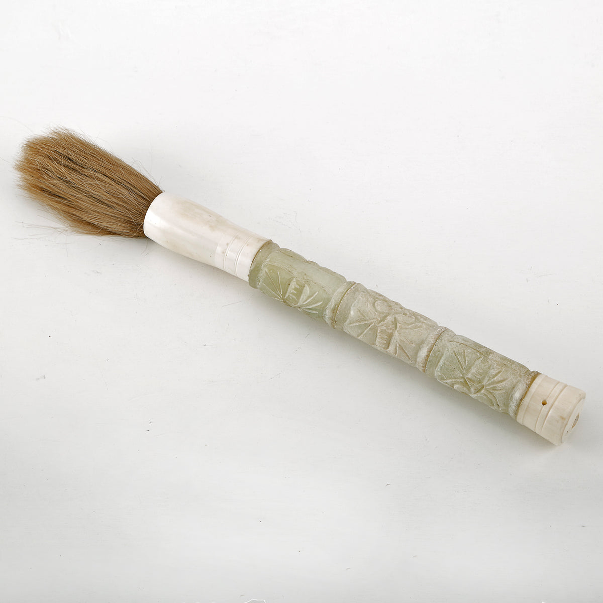 15"Hand Carved Lucky Pattern Calligraphy Brush Neutral White Jade