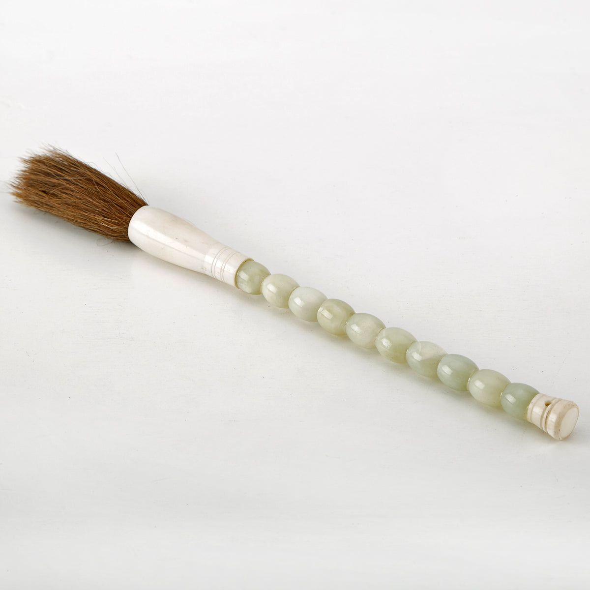12" Oval Jade Beads Calligraphy Brush Neutral White