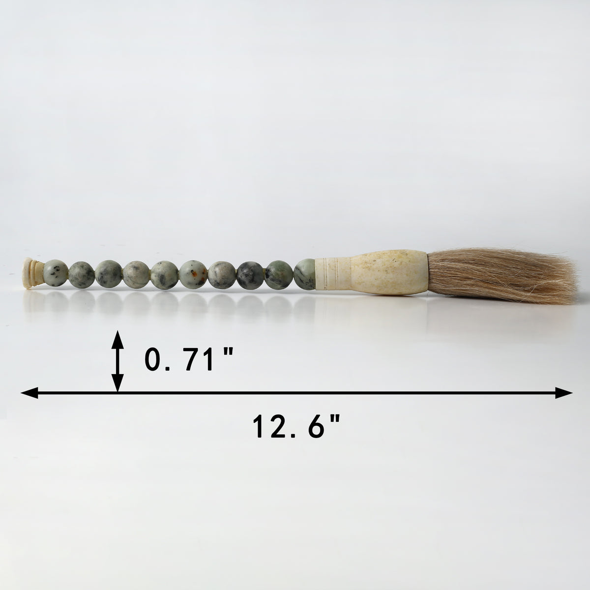 12" Jade Beads Calligraphy Brush Neutral Green