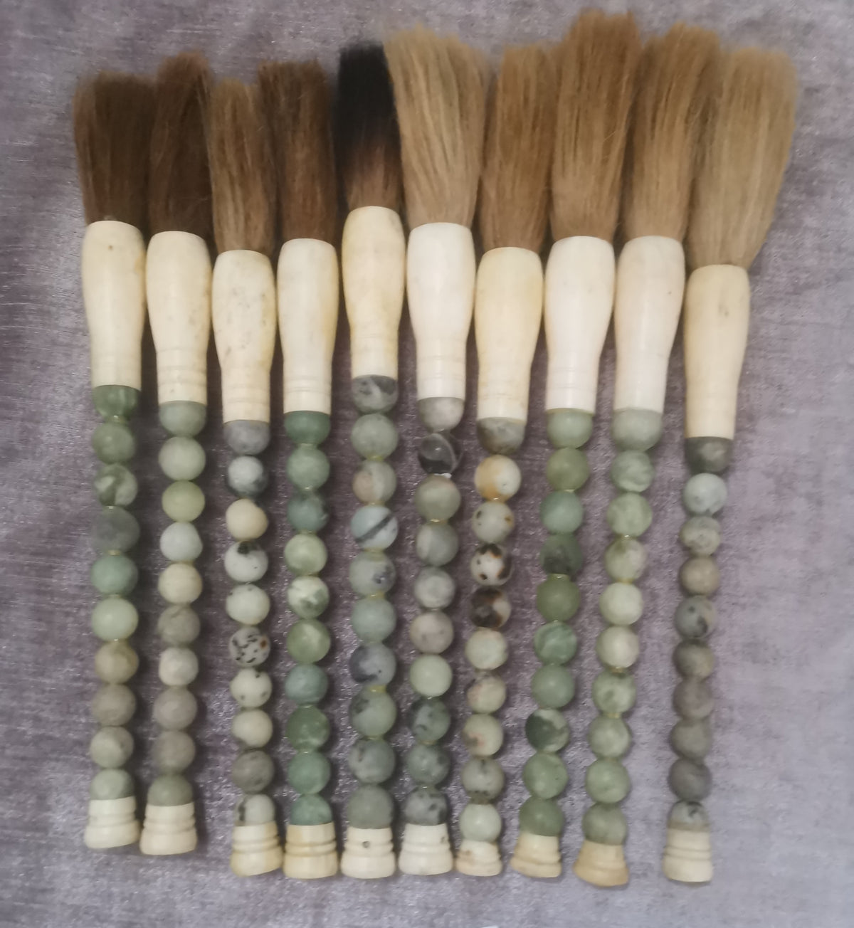12" Jade Beads Calligraphy Brush Neutral Green
