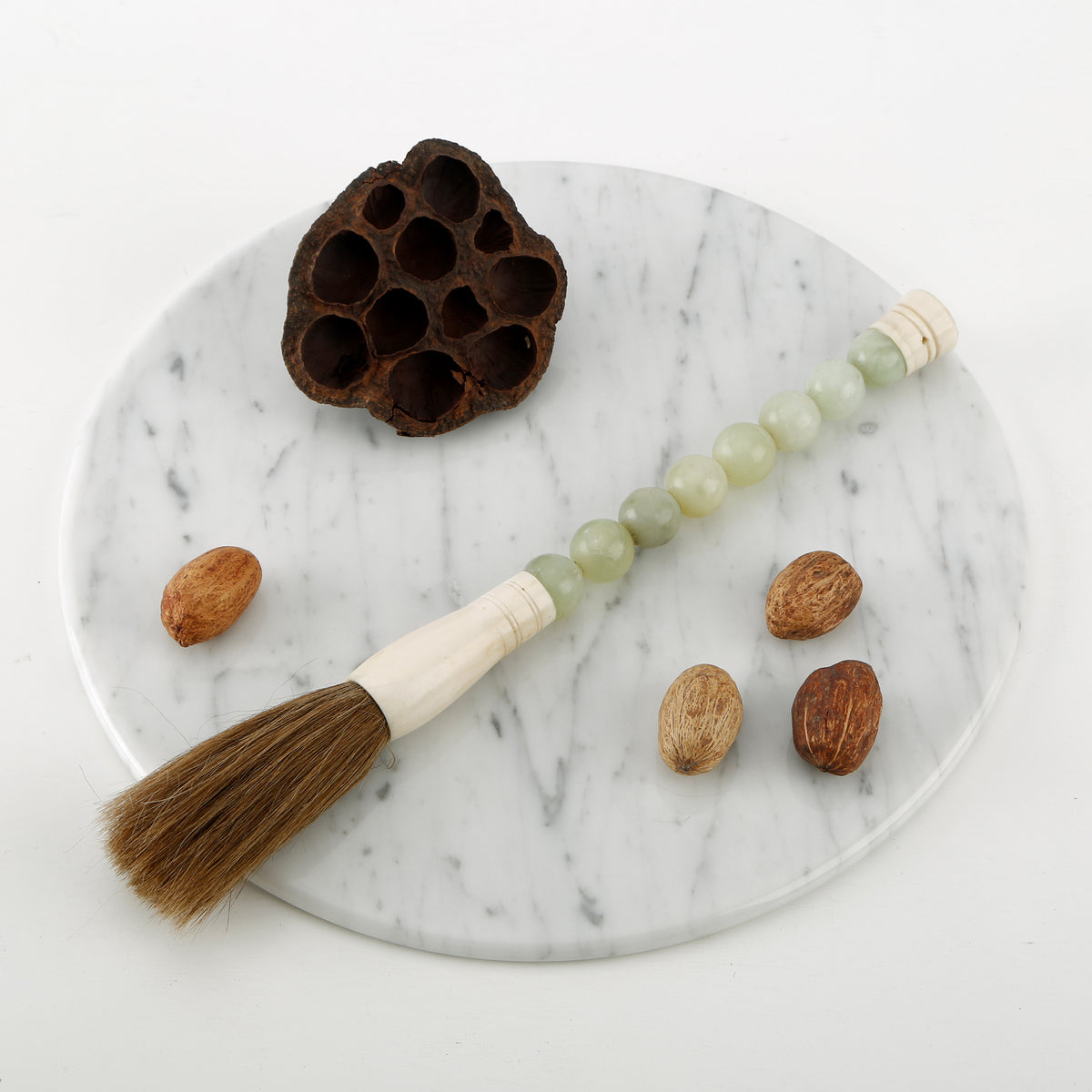13" Calligraphy Brush with Small Light Green Jade Ball