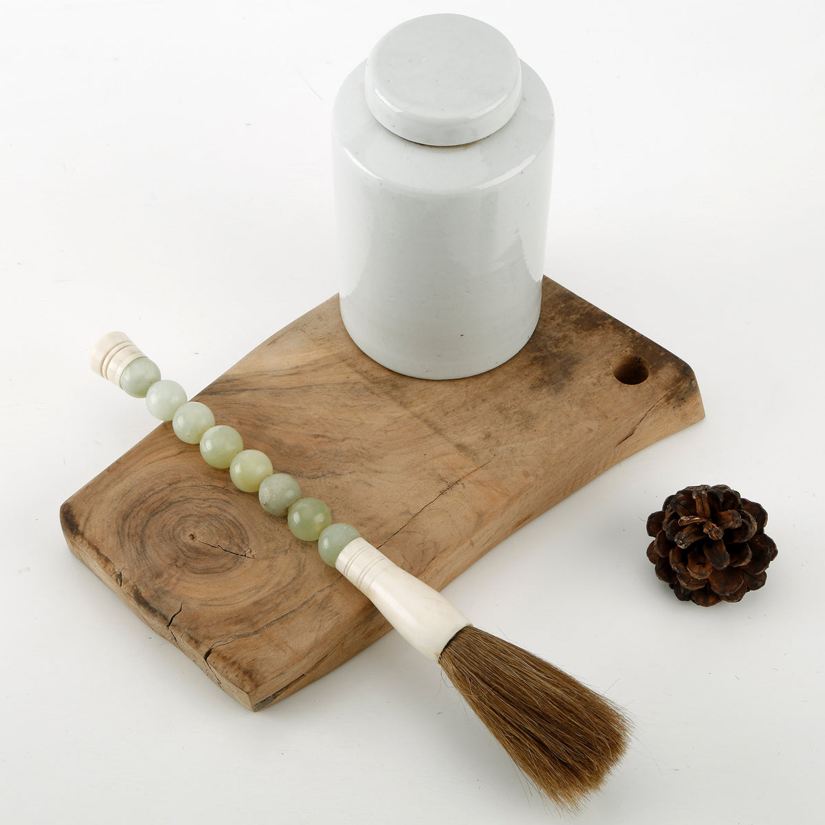 13" Calligraphy Brush with Small Light Green Jade Ball