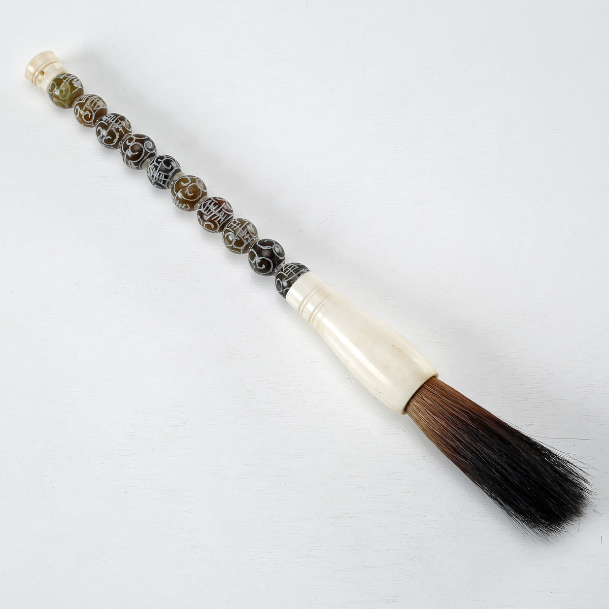 Approx.11" carved brwonish marble beads calligraphy brush