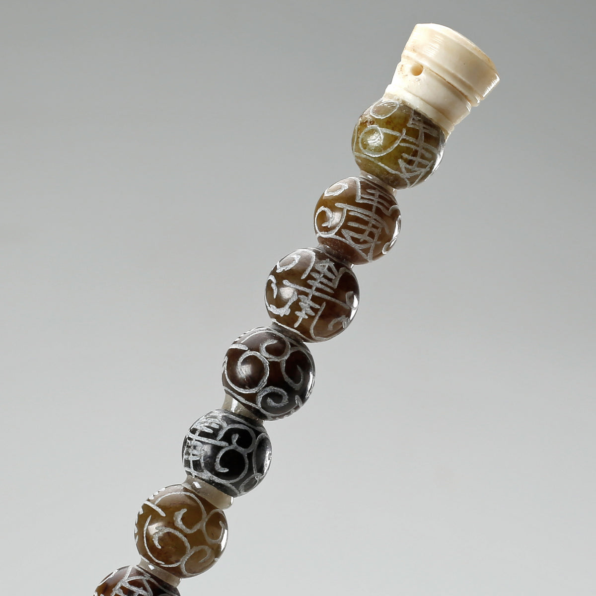 Approx.11" carved brwonish marble beads calligraphy brush