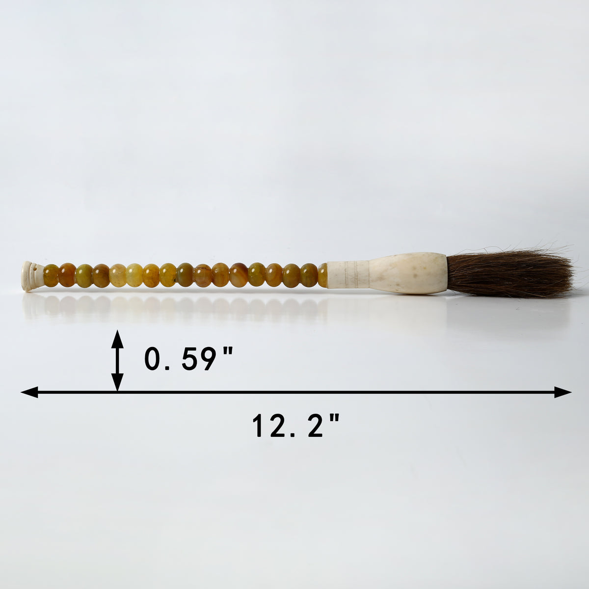 12" Agate Beads Calligraphy Brush Yellow Brown