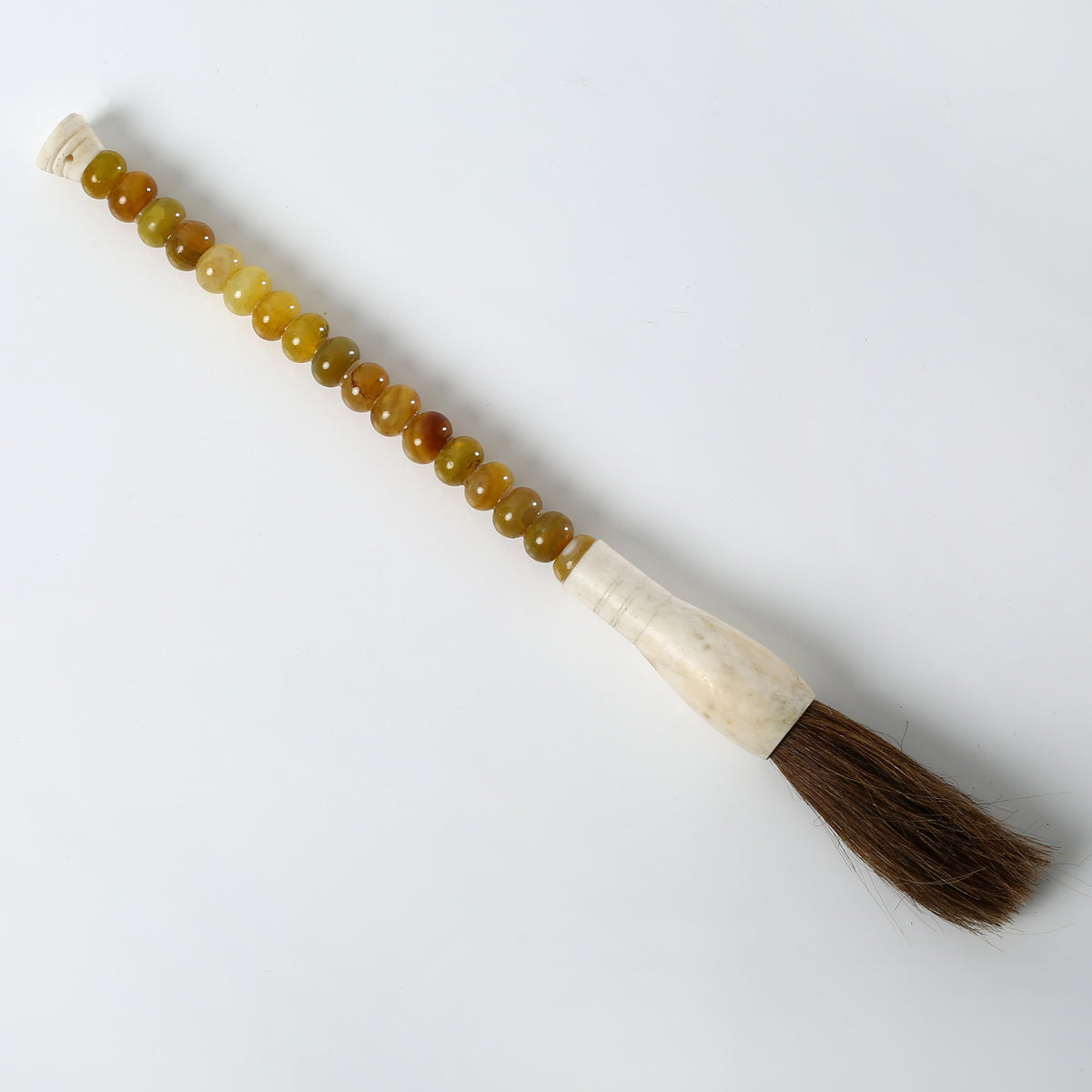12" Agate Beads Calligraphy Brush Yellow Brown