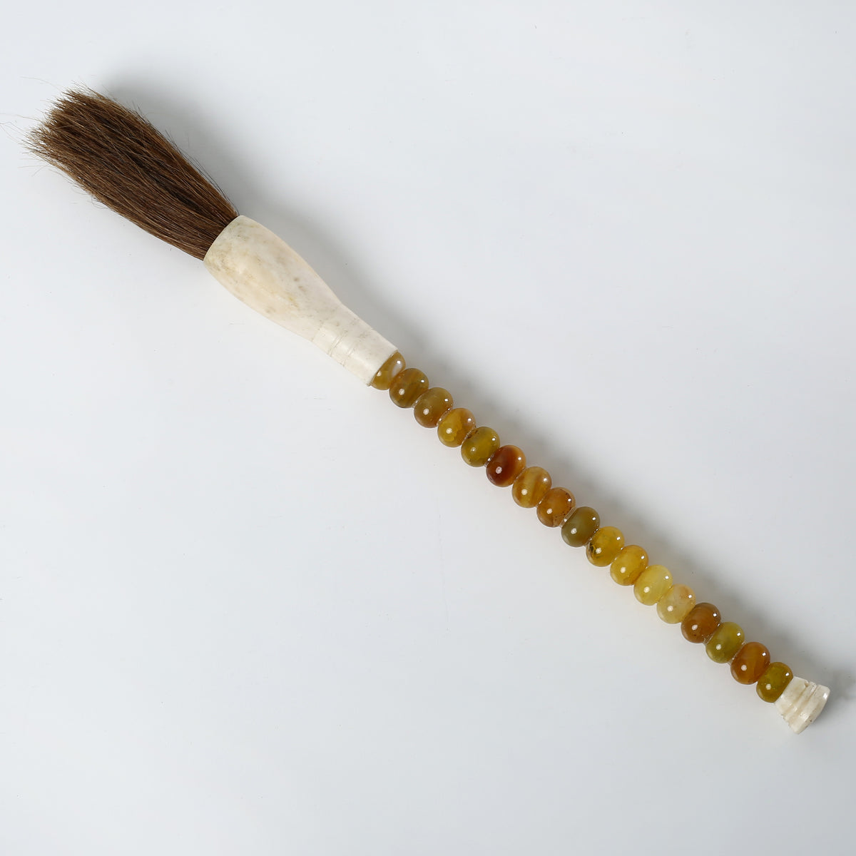 12" Agate Beads Calligraphy Brush Yellow Brown